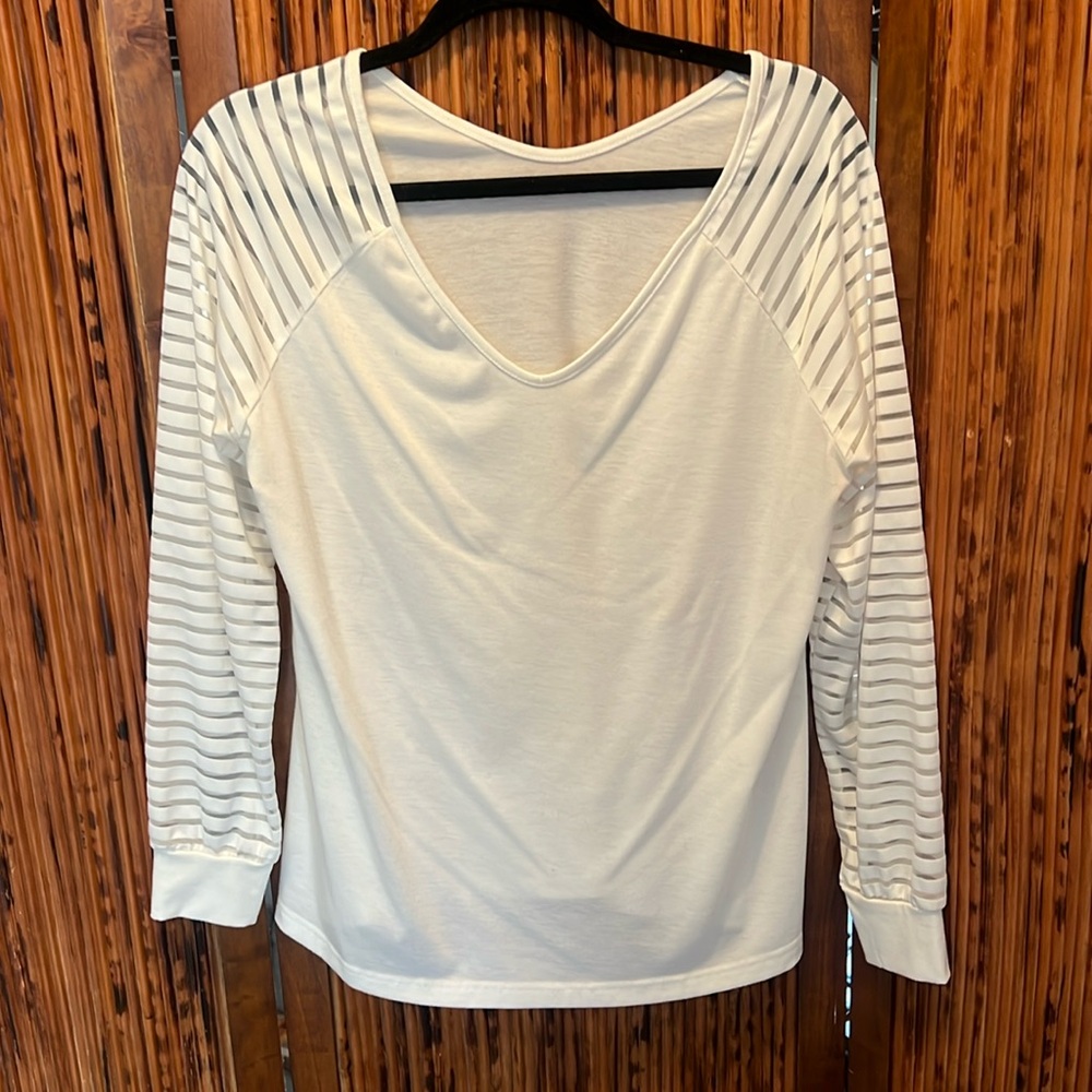 Nice White Blouse with see through striped arms